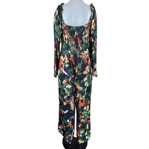 Eloquii Elements Floral Leaf Smocking Business Work Jumpsuit Women's 16 - Picture 4 of 6